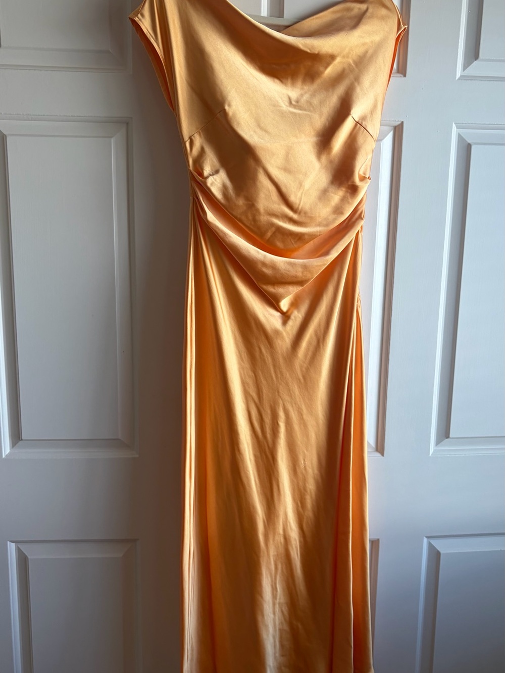 Satin Cowl Neck Maxi Dress in Peachy Orange